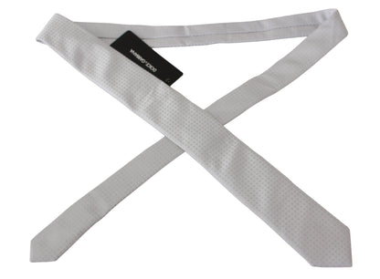  - Elegant White Patterned Silk Blend Neck Tie