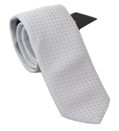  - Elegant White Patterned Silk Blend Neck Tie