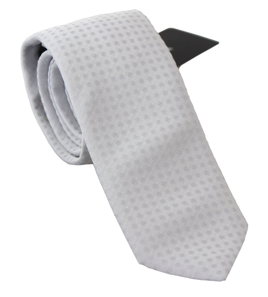  - Elegant White Patterned Silk Blend Neck Tie