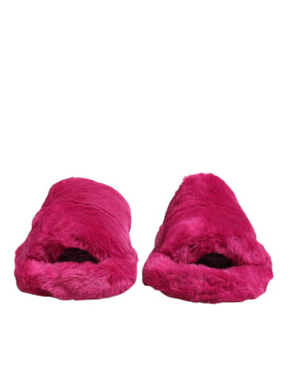 Dolce & Gabbana Pink Acrylic Faux Fur Men's Flats Sandals