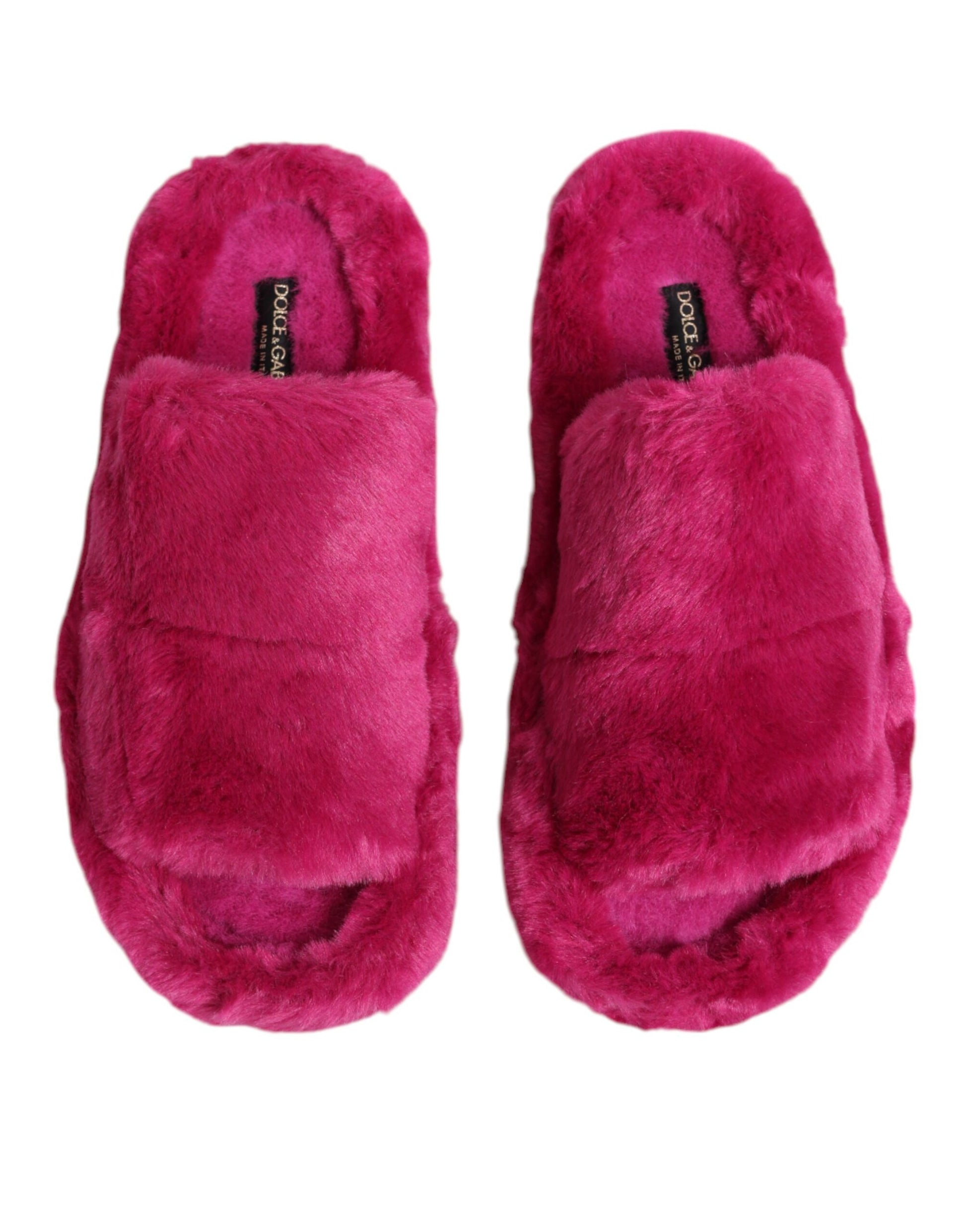Dolce & Gabbana Pink Acrylic Faux Fur Men's Flats Sandals