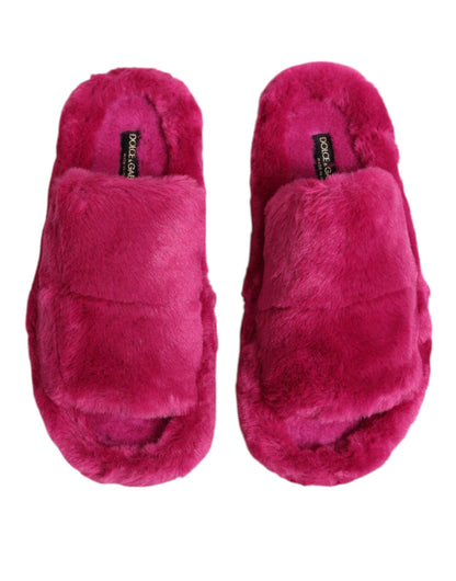 Dolce & Gabbana Pink Acrylic Faux Fur Men's Flats Sandals