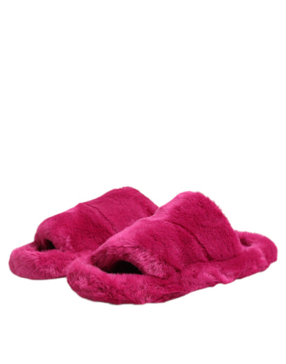 Dolce & Gabbana Pink Acrylic Faux Fur Men's Flats Sandals