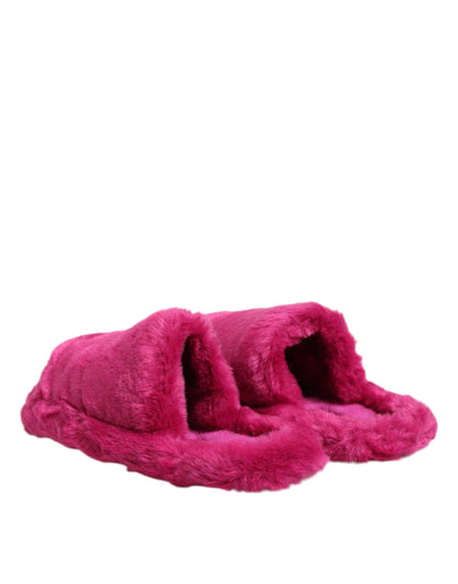 Dolce & Gabbana Pink Acrylic Faux Fur Men's Flats Sandals