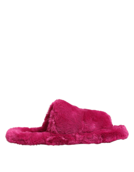 Dolce & Gabbana Pink Acrylic Faux Fur Men's Flats Sandals