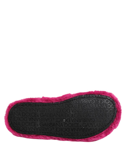 Dolce & Gabbana Pink Acrylic Faux Fur Men's Flats Sandals