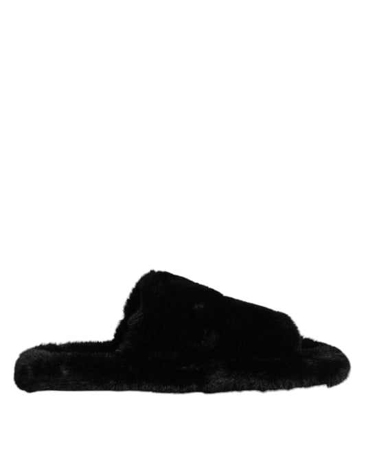 Dolce & Gabbana Black Faux Fur Men's Slippers