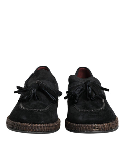 Dolce & Gabbana Black Suede Tassel Embellished Loafers