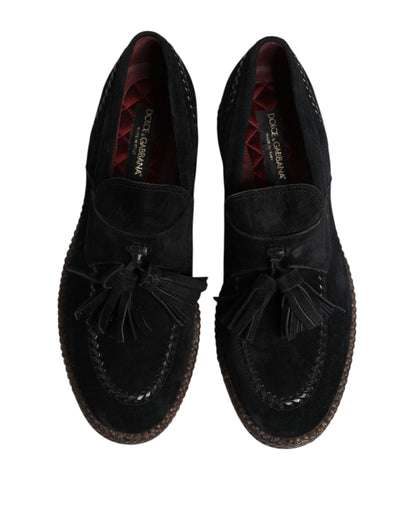 Dolce & Gabbana Black Suede Tassel Embellished Loafers
