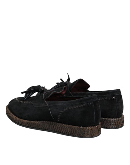 Dolce & Gabbana Black Suede Tassel Embellished Loafers