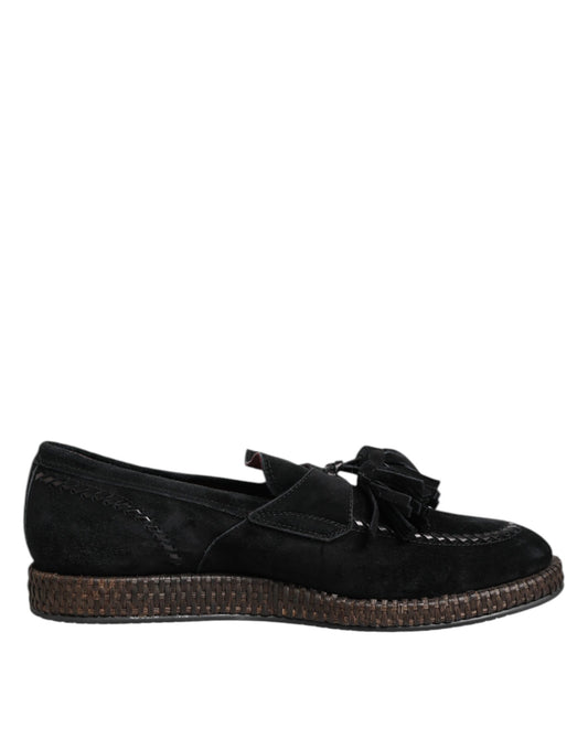 Dolce & Gabbana Black Suede Tassel Embellished Loafers