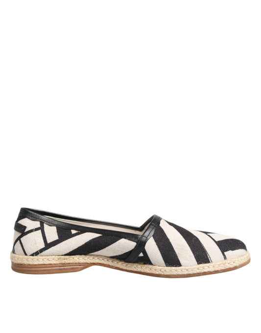 Dolce & Gabbana Black White Stripes Flat Espadrille Shoes