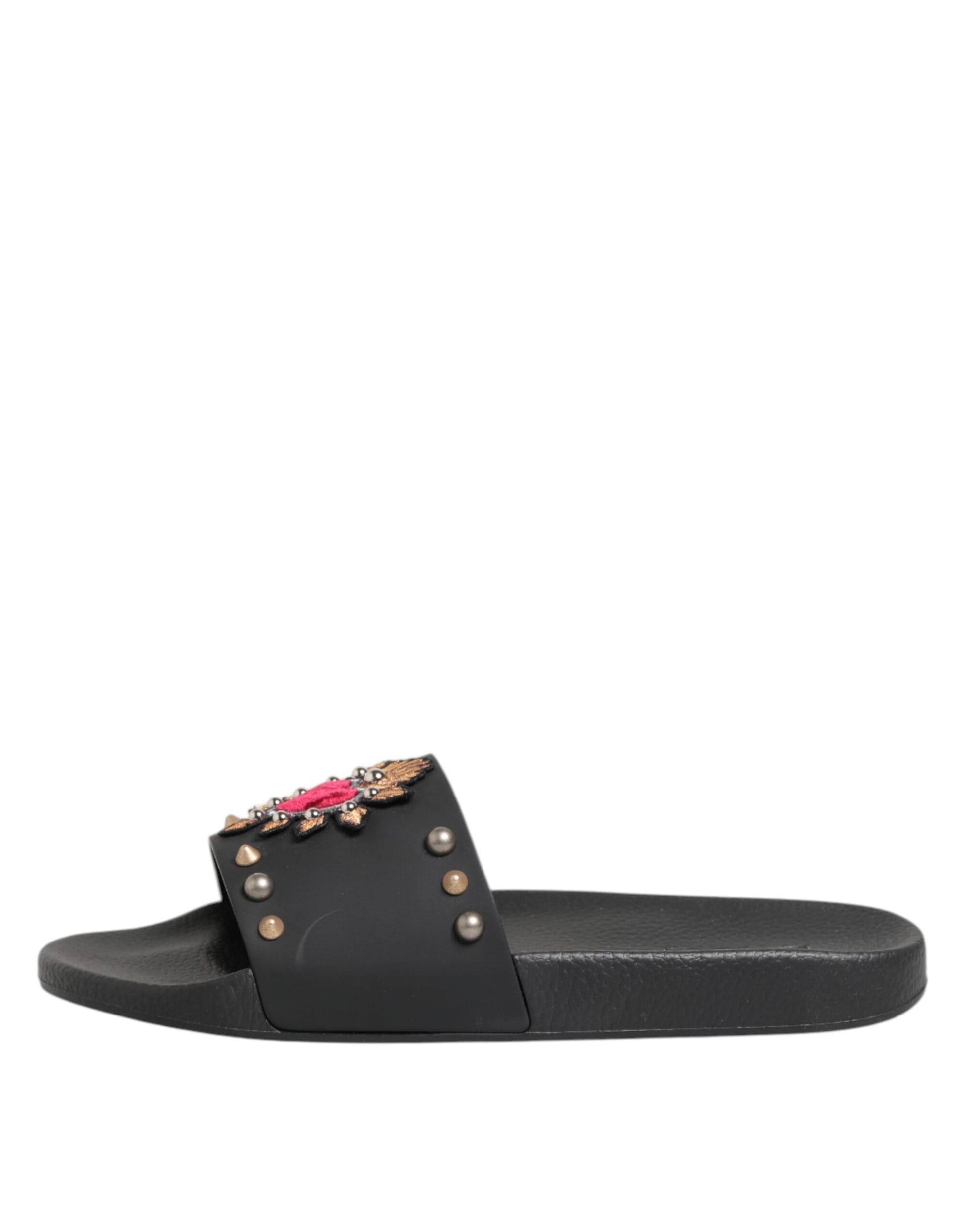Dolce & Gabbana Black Rubber Sacred Heart Slides