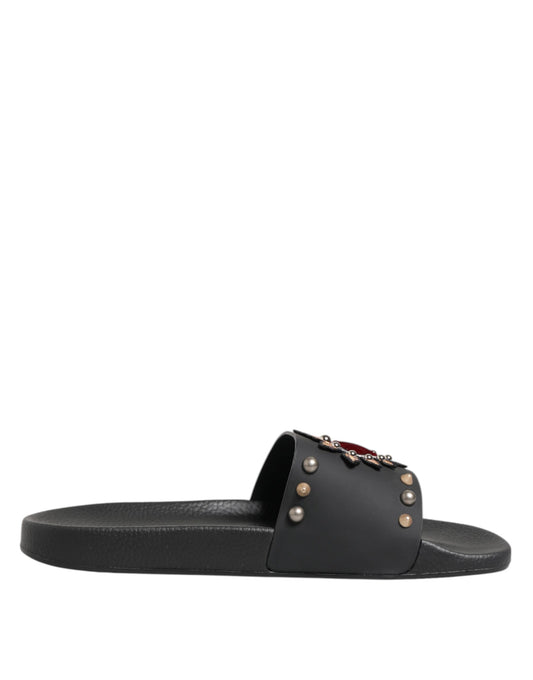 Dolce & Gabbana Black Rubber Sacred Heart Slides