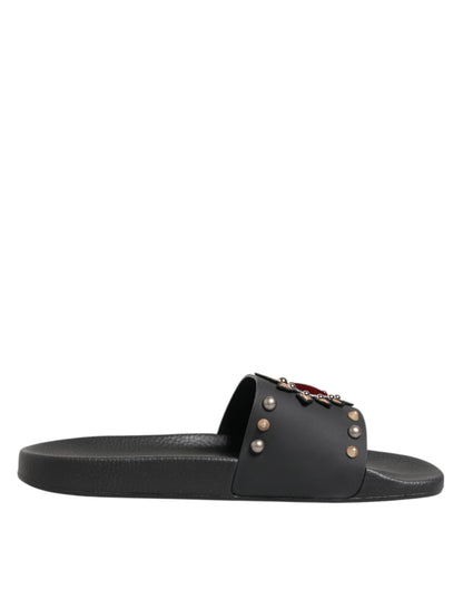 Dolce & Gabbana Black Rubber Sacred Heart Slides