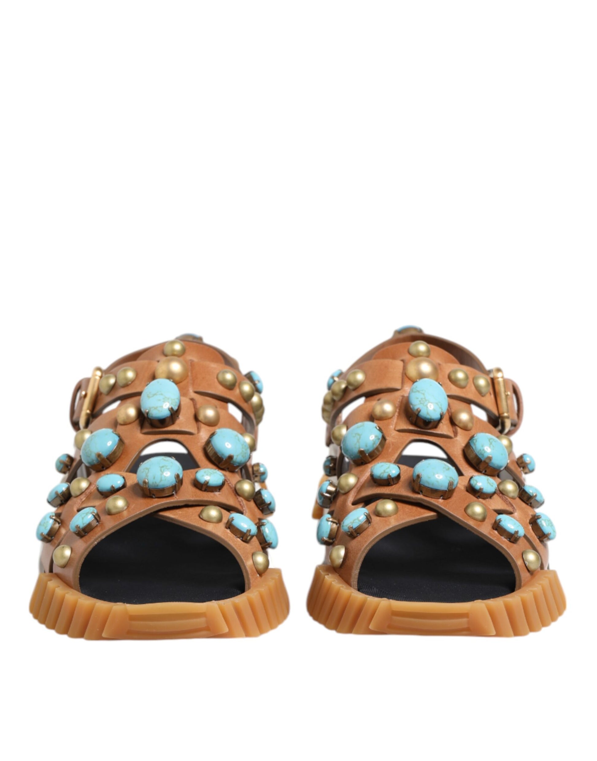 Dolce & Gabbana Brown Leather Studded Slides
