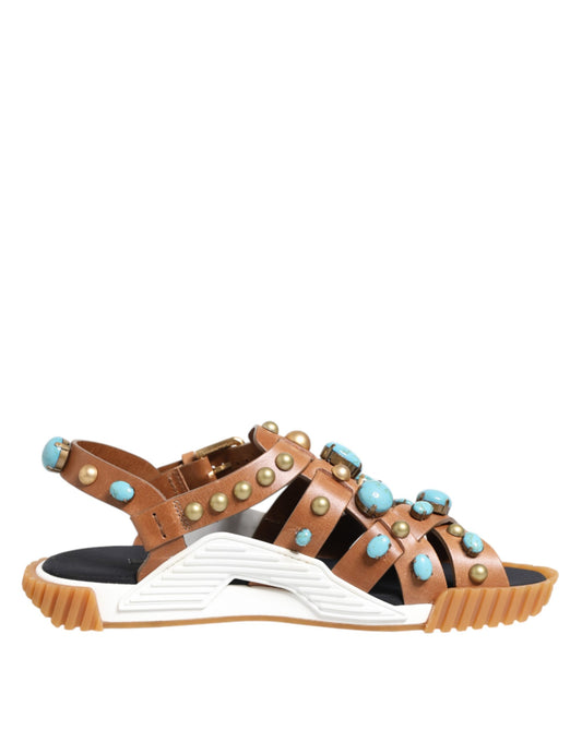 Dolce & Gabbana Brown Leather Studded Slides
