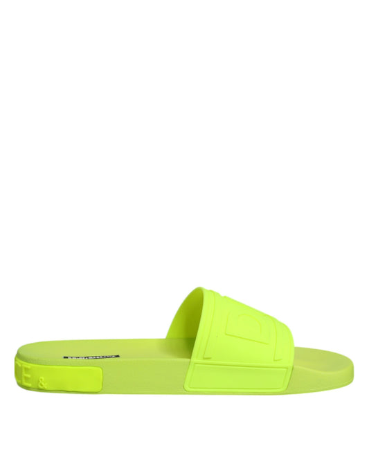 Dolce & Gabbana Neon Green Rubber Slides Sandals