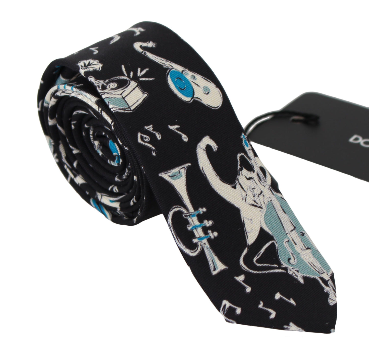  - Elegant Black Music Pattern Silk Neck Tie