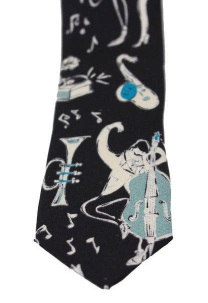  - Elegant Black Music Pattern Silk Neck Tie