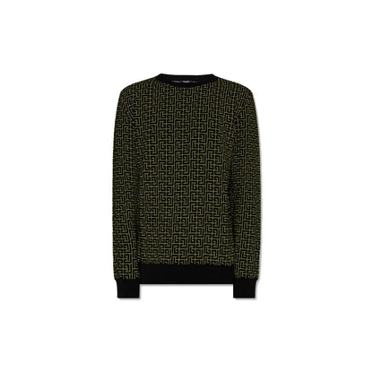 Balmain Green Wool Sweater with Logo Pattern