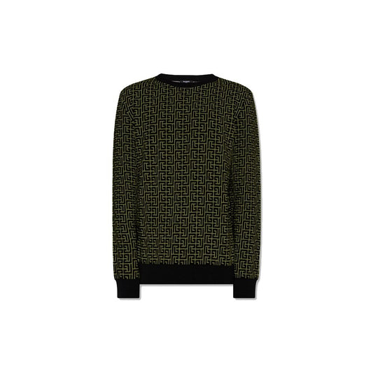 Balmain Green Wool Sweater with Logo Pattern