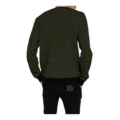 Balmain Green Wool Sweater with Logo Pattern