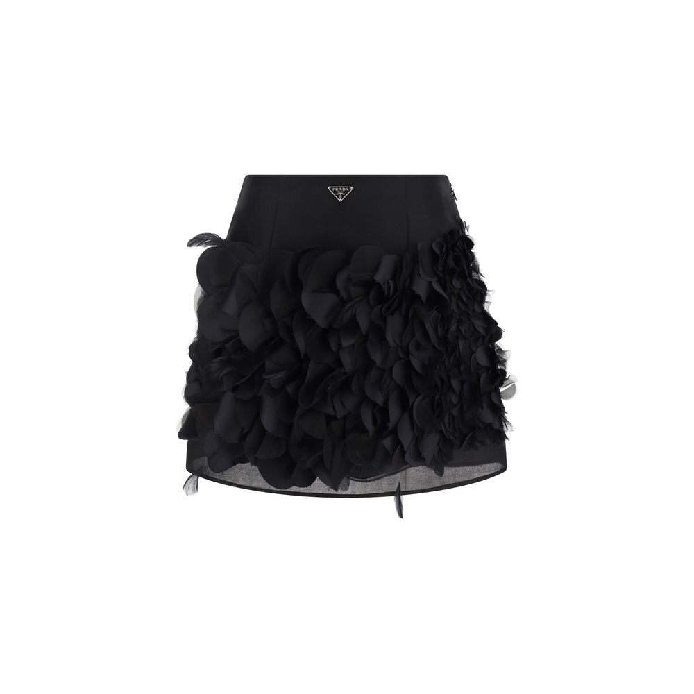 Prada Silk Mini Skirt with Floral Embellishments