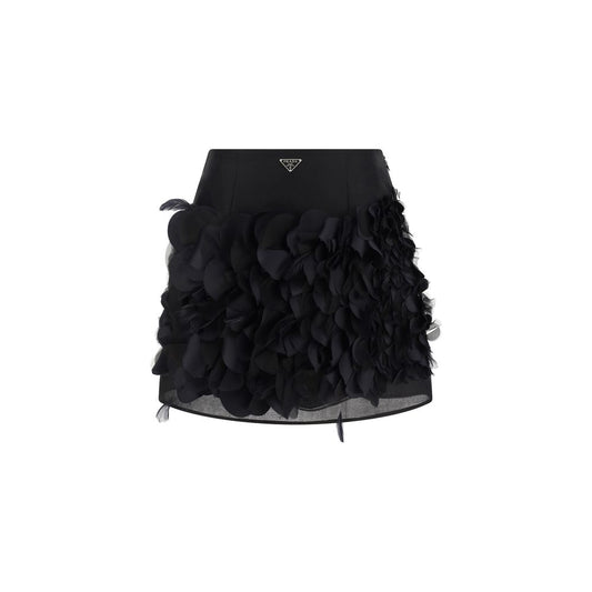 Prada Silk Mini Skirt with Floral Embellishments