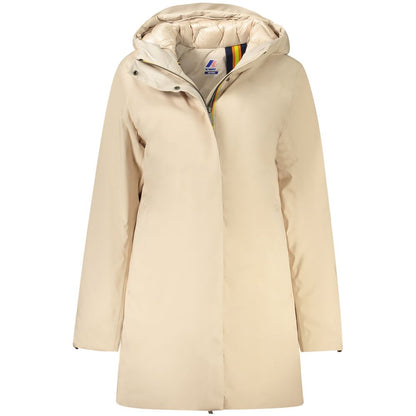 K-WAY Beige Polyester Long Sleeve Trench Coat with Hood