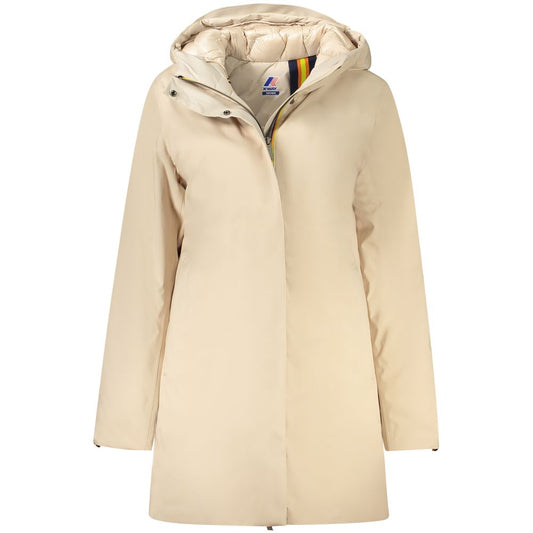 K-WAY Beige Polyester Long Sleeve Trench Coat with Hood