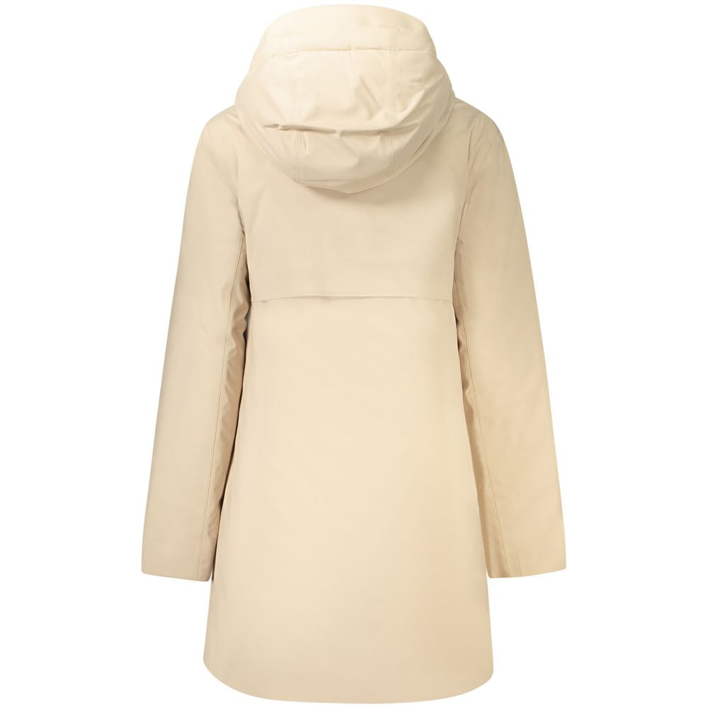 K-WAY Beige Polyester Long Sleeve Trench Coat with Hood