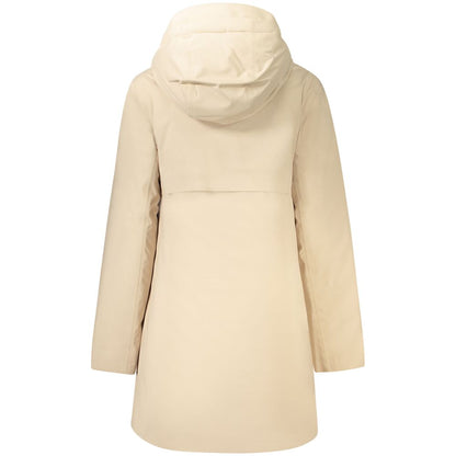 K-WAY Beige Polyester Long Sleeve Trench Coat with Hood