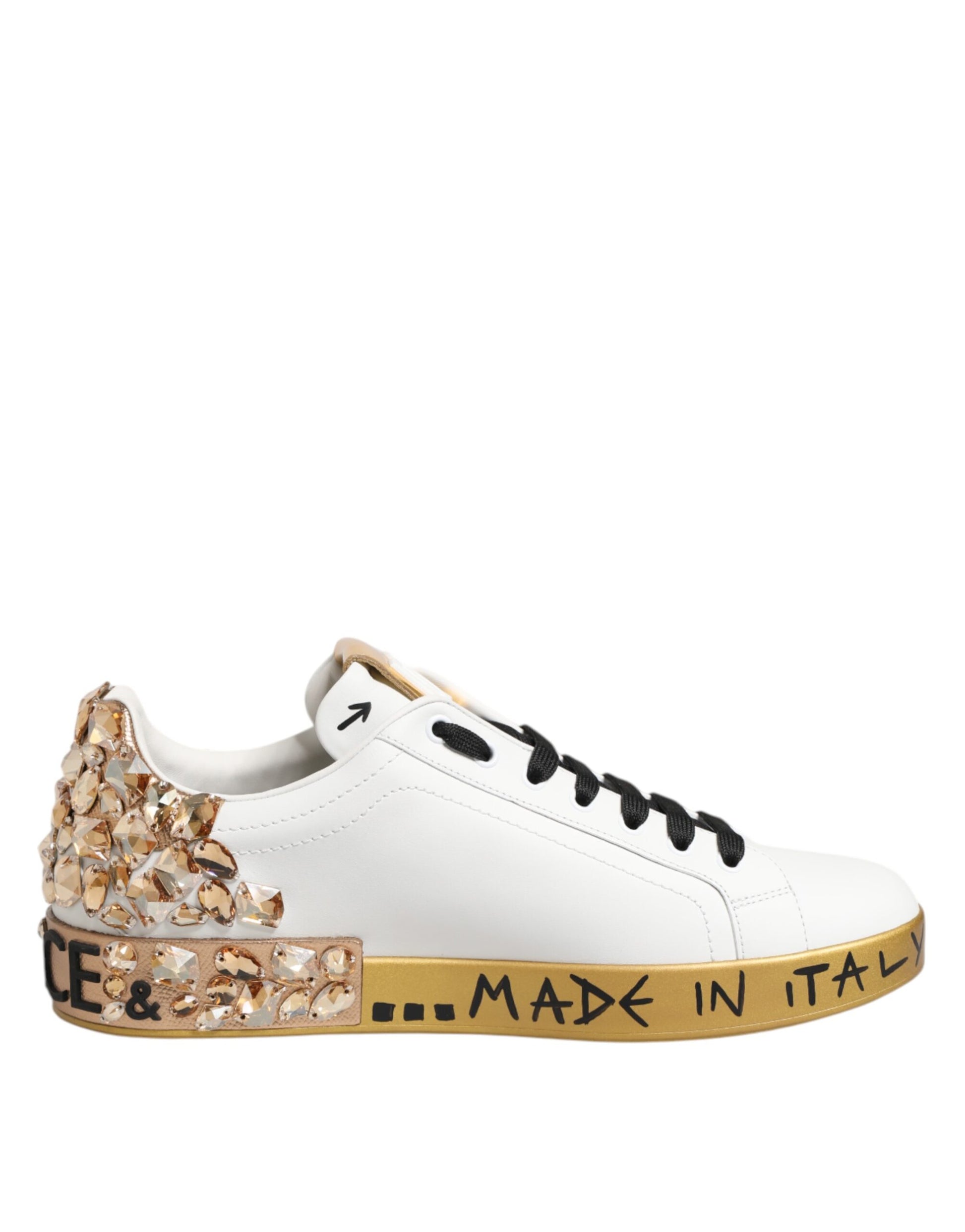 Dolce & Gabbana White Gold Crystal Portofino Sneakers