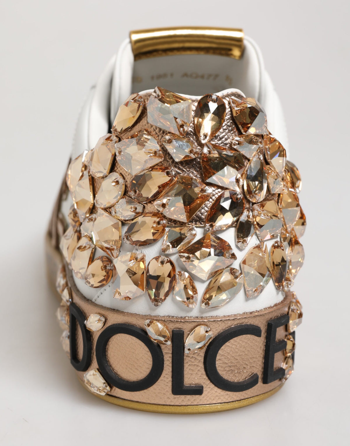 Dolce & Gabbana White Gold Crystal Portofino Sneakers
