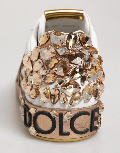 Dolce & Gabbana White Gold Crystal Portofino Sneakers