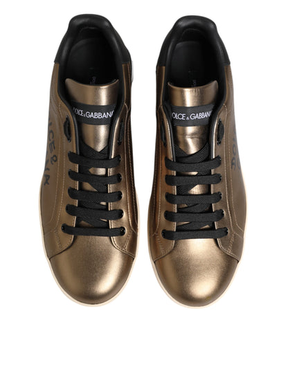 Dolce & Gabbana Gold Portofino Leather Low Top Sneakers