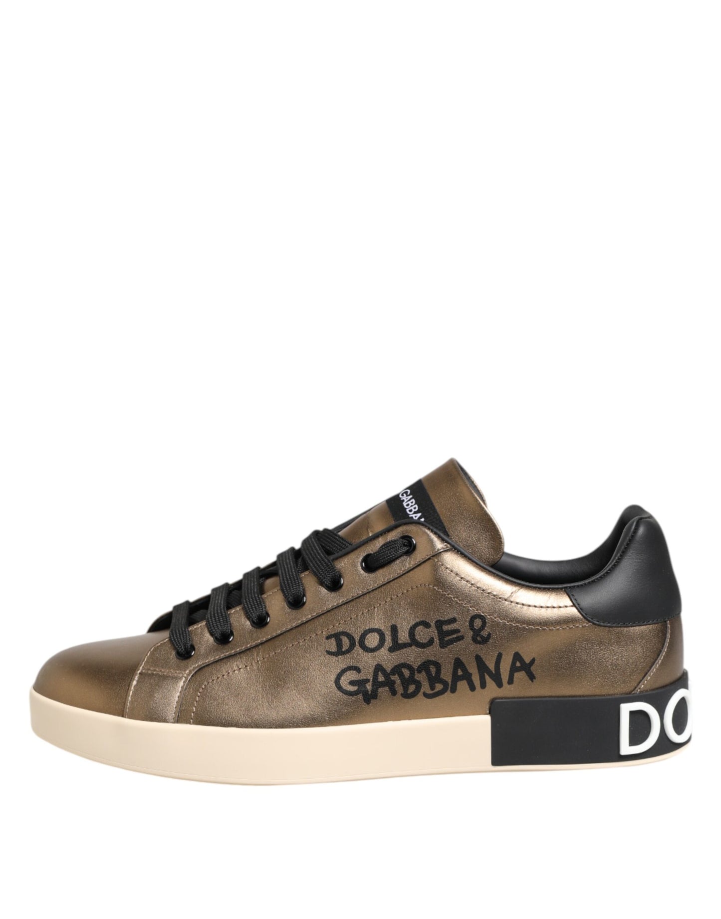 Dolce & Gabbana Gold Portofino Leather Low Top Sneakers