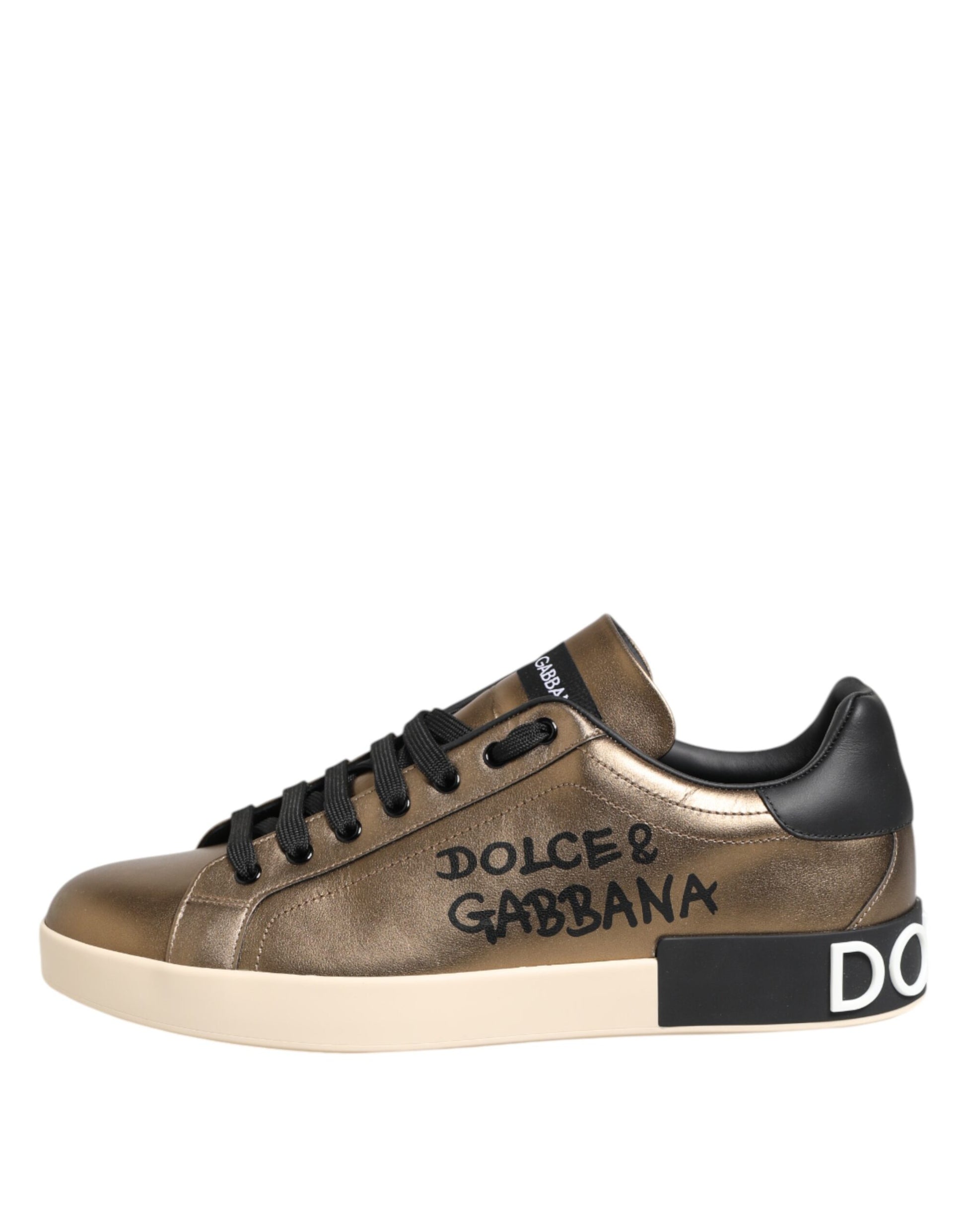 Dolce & Gabbana Gold Portofino Leather Low Top Sneakers