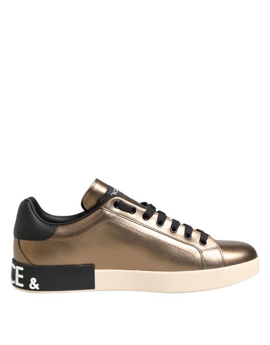 Dolce & Gabbana Gold Portofino Leather Low Top Sneakers