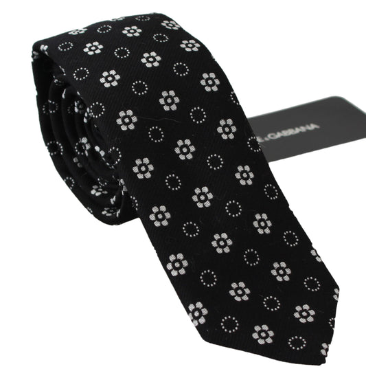  - Elegant Black Floral Silk Necktie