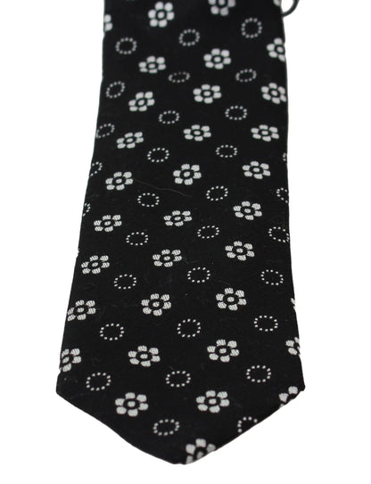  - Elegant Black Floral Silk Necktie