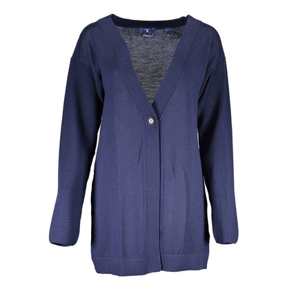 Gant Blue Wool Cardigan with One Button Closure