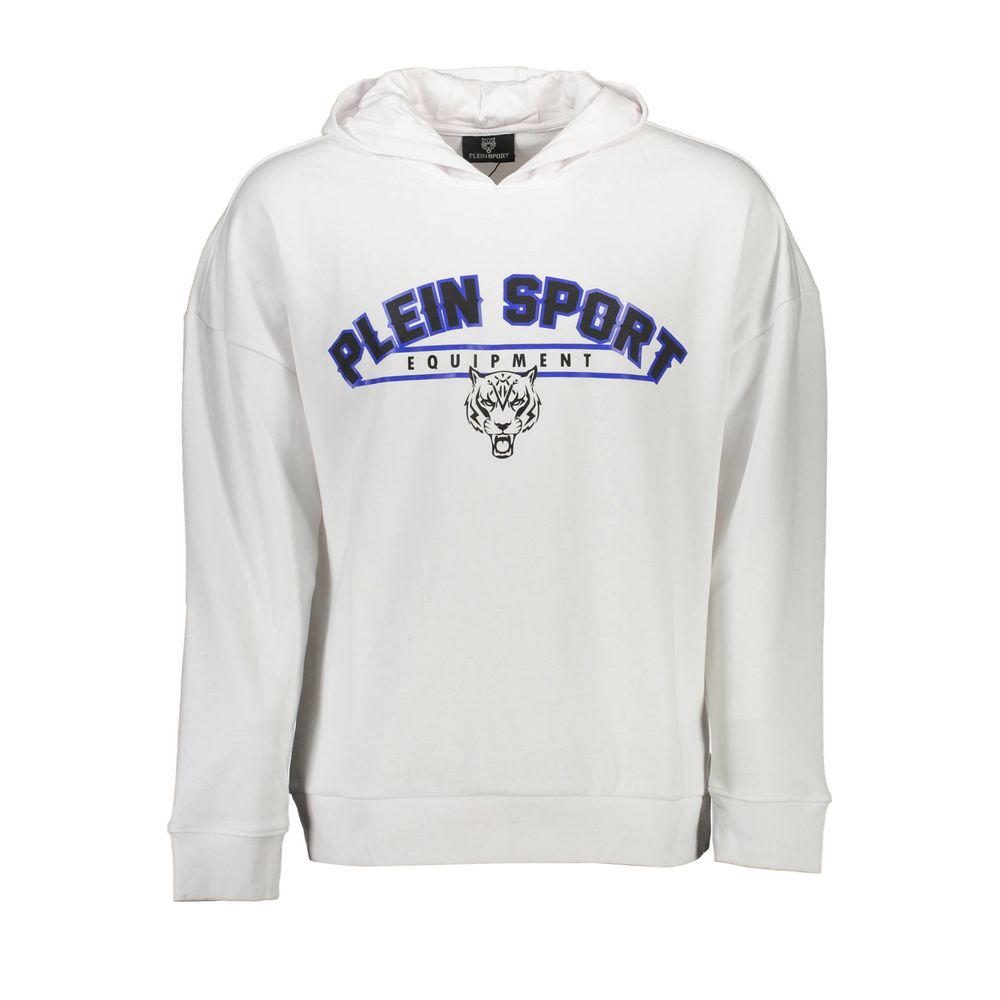 Plein Sport White Cotton Sweater with Hood