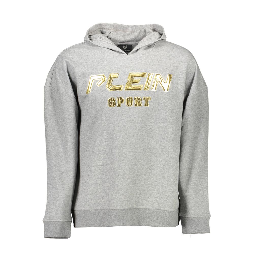 Plein Sport Gray Cotton Sweater with Hood