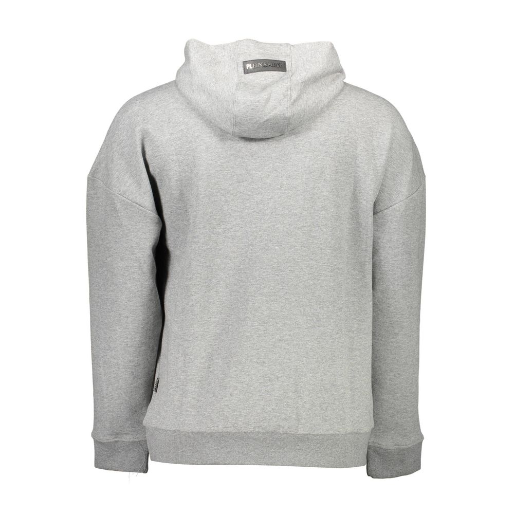 Plein Sport Gray Cotton Sweater with Hood