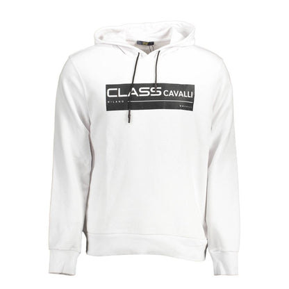 Cavalli Class White Cotton Sweater with Hood