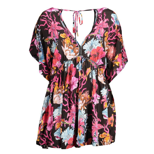 Desigual Black & Pink Floral Cotton Tunic Mini Dress