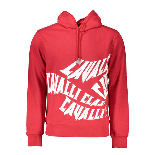 Cavalli Class Red Cotton Sweater with Hood
