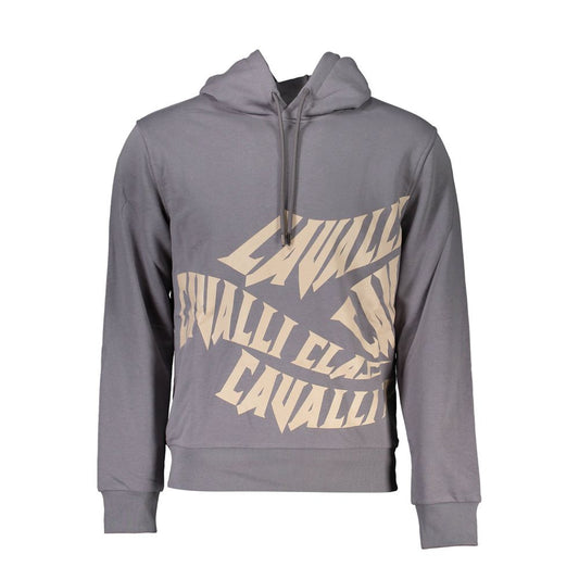 Cavalli Class Gray Cotton Sweater with Hood